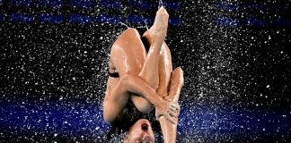 The Athletes of Neutral Athlete B competes in the Artistic Swimming Acrobatic Routine Final during the European Aquatics Championships at the Olympic Aquatic Center in Paris (France), August 5, 2026. Foto Andrea Masini